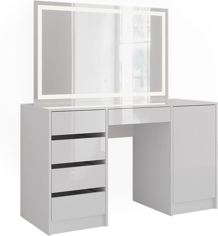 Vicco Sherry Kaptafel met licht – 128.2 cm met LED-spiegel Wit wit hoogglans