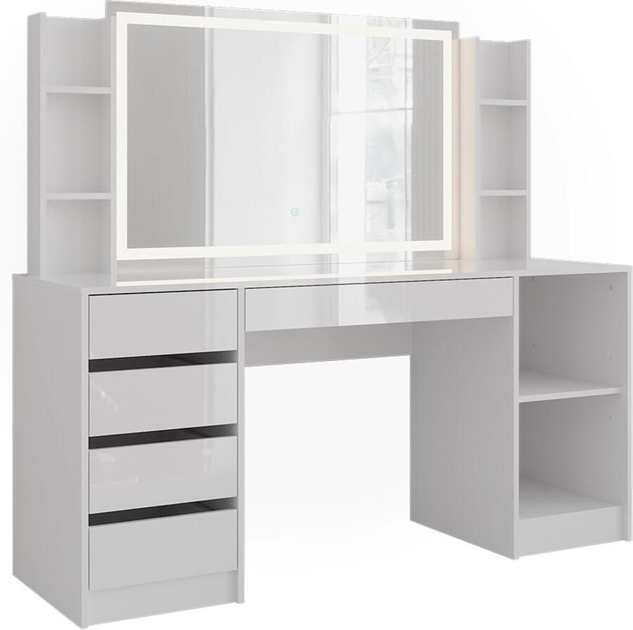 Vicco Sherry Kaptafel met licht – 158.2 cm 4 delen Wit wit hoogglans