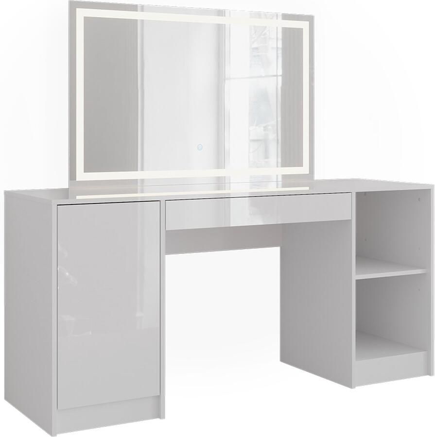 Vicco Sherry Kaptafel met licht – 158.2 cm met LED-spiegel Wit wit hoogglans
