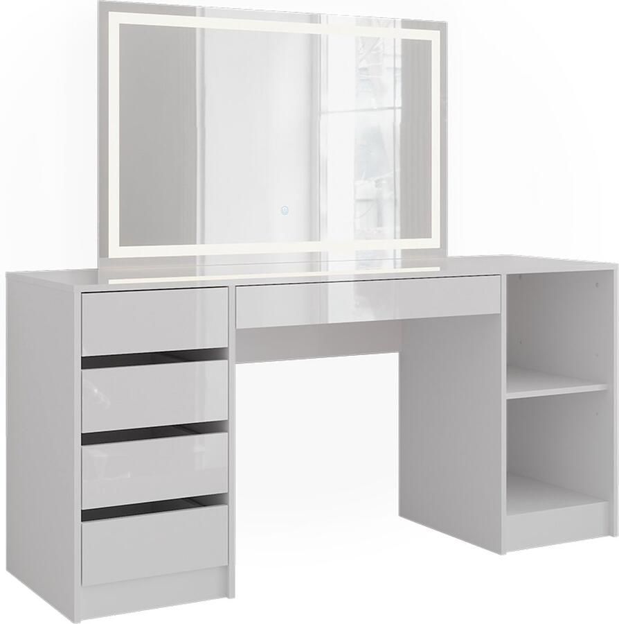 Vicco Sherry Kaptafel met licht – 158.2 cm met LED-spiegel Wit wit hoogglans