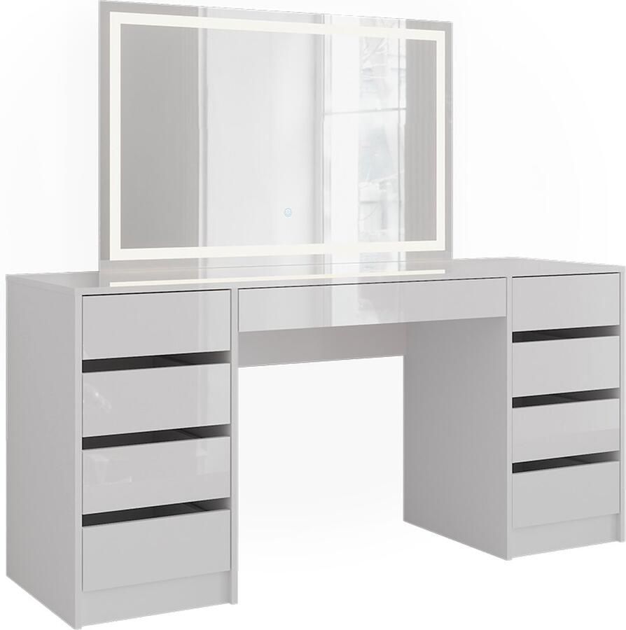 Vicco Sherry Kaptafel met licht – 158.2 cm met LED-spiegel Wit wit hoogglans