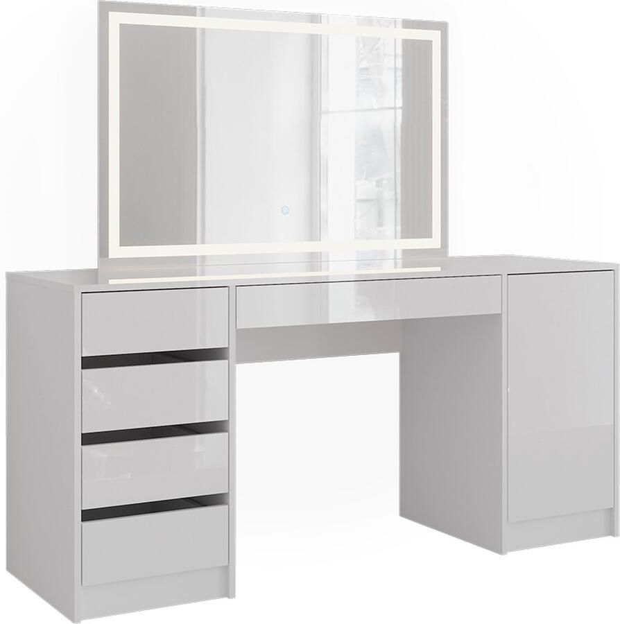 Vicco Sherry Kaptafel met licht – 158.2 cm met LED-spiegel Wit wit hoogglans