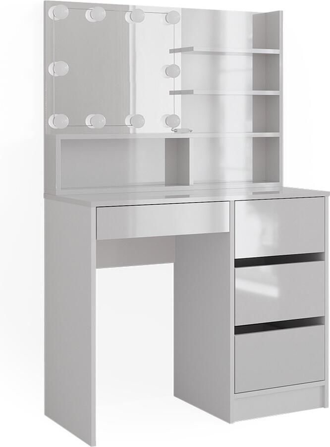 Vicco Sherry Kaptafel met licht – 40 cm met LED-verlichting en spiegelplank Wit met LED-verlichting en spiegelplank