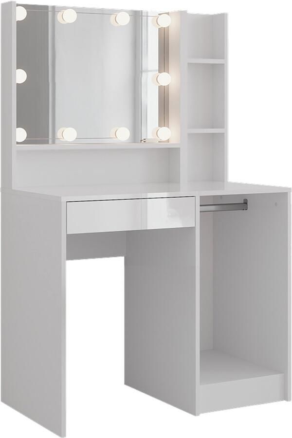 Vicco Sherry Kaptafel met licht – 89.8 cm 4 delen Wit wit hoogglans