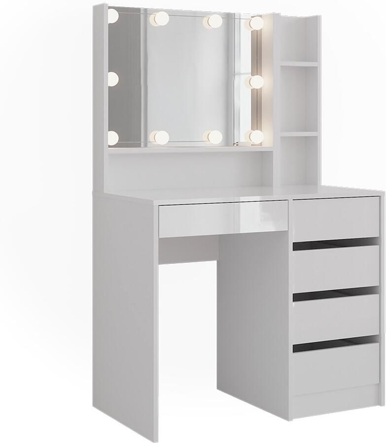 Vicco Sherry Kaptafel met licht – 89.8 cm 4 delen Wit wit hoogglans