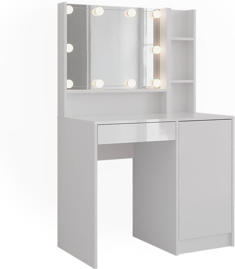 Vicco Sherry Kaptafel met licht – 89.8 cm 4 delen Wit wit hoogglans