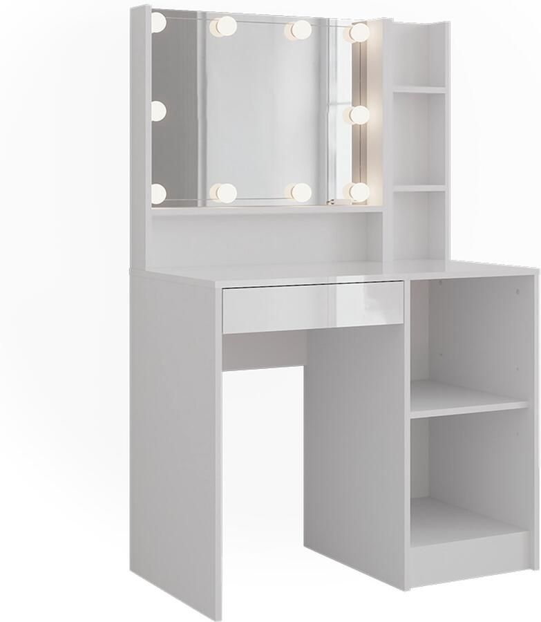 Vicco Sherry Kaptafel met licht – 89.8 cm 4 delen Wit wit hoogglans