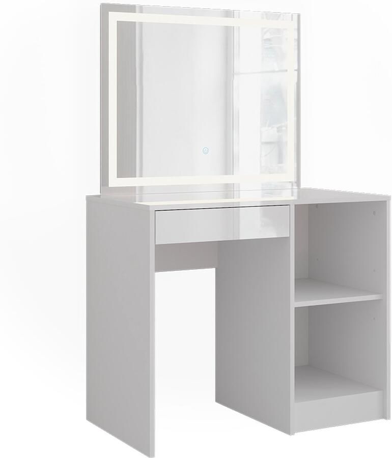 Vicco Sherry Kaptafel met licht – 89.8 cm met LED-spiegel Wit wit hoogglans