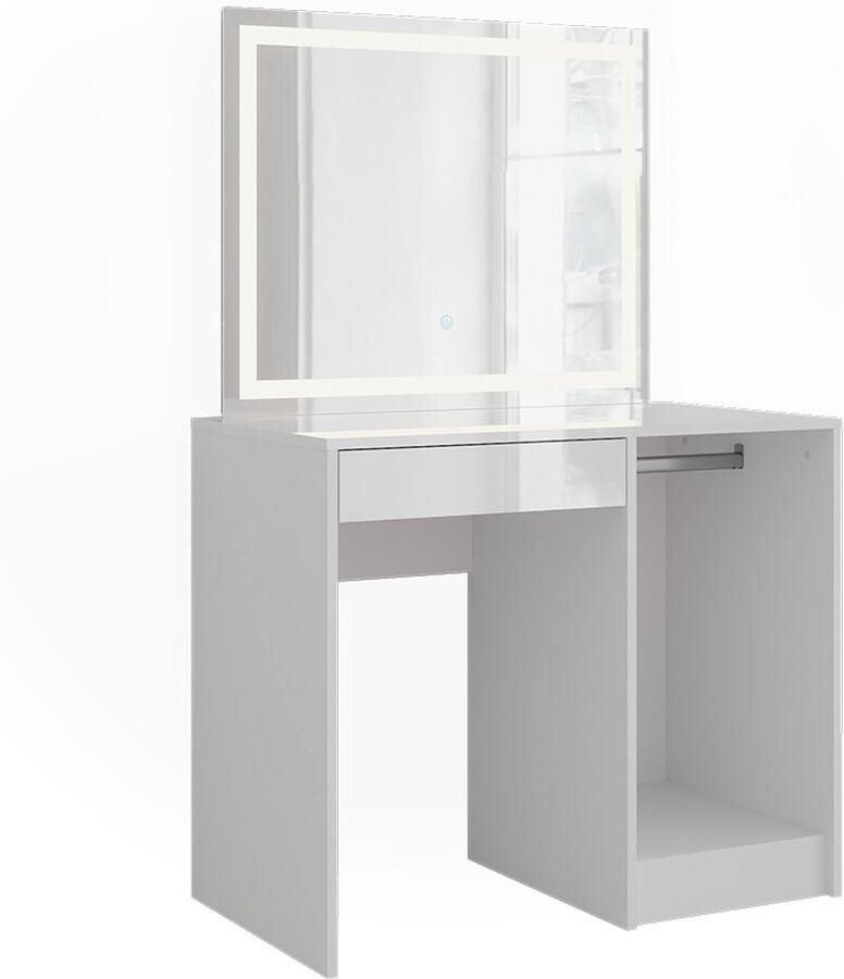 Vicco Sherry Kaptafel met licht – 89.8 cm met LED-spiegel Wit wit hoogglans