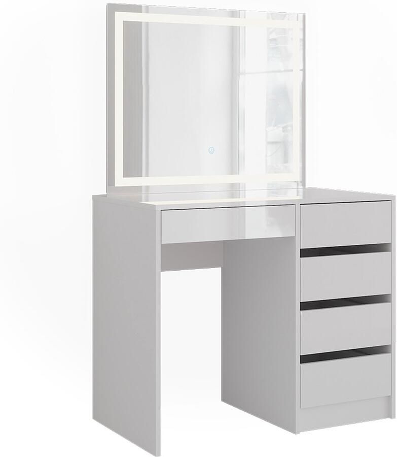 Vicco Sherry Kaptafel met licht – 89.8 cm met LED-spiegel Wit wit hoogglans