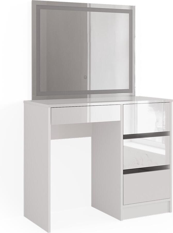 Vicco Sherry Beautytisch met licht – 90 cm met LED-spiegel Wit Hoogglans met LED-spiegel