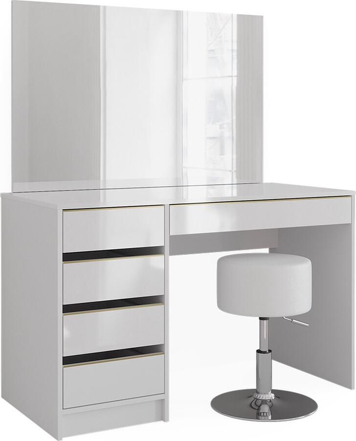 Vicco Sherry Toilettafel set – 120 cm met kruk Wit Goud met kruk