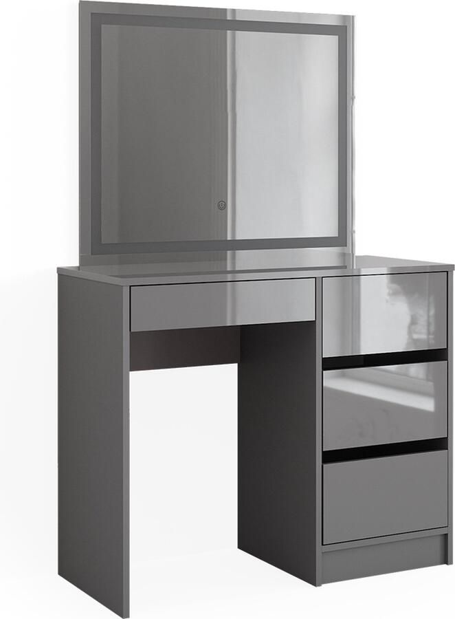 Vicco Sherry Make-up tafel set – 90 cm met LED-spiegel Hoogglans grijs met LED-spiegel