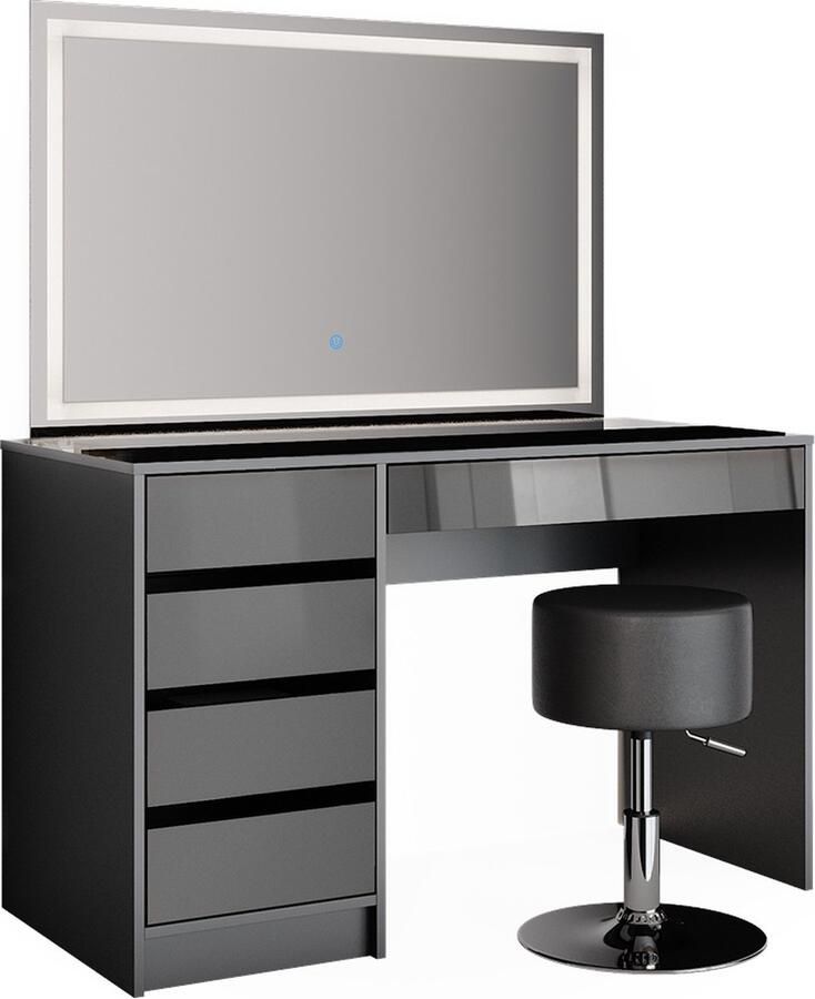 Vicco Sherry Make-uptafel set met kruk – 120 cm met LED-spiegel en kruk Antraciet met LED-spiegel en kruk