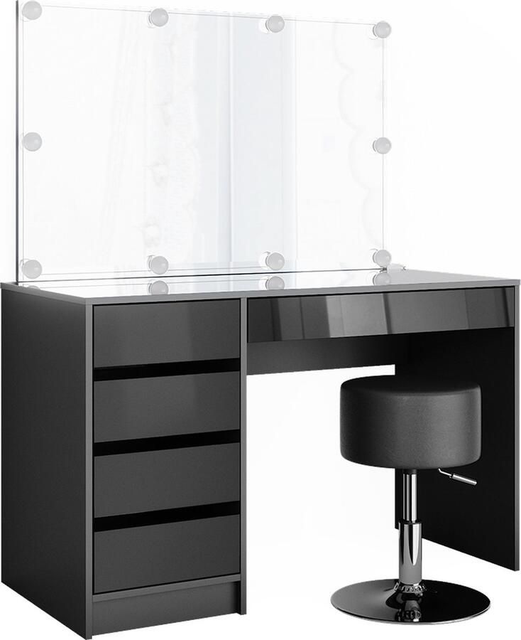 Vicco Sherry Make-uptafel set met kruk – 120 cm met LED-verlichting en kruk Antraciet met LED-verlichting en kruk