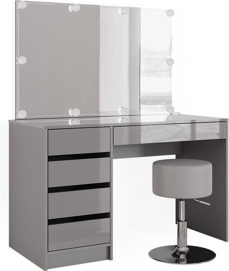 Vicco Sherry Make-uptafel set met kruk – 120 cm met LED-verlichting en kruk Grijs met LED-verlichting en kruk