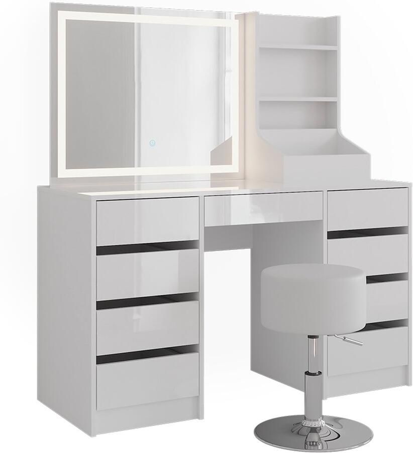 Vicco Sherry Kaptafel set met kruk – 128.2 cm 4 delen Wit wit hoogglans