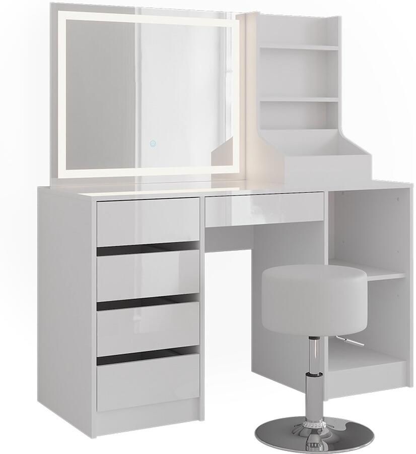 Vicco Sherry Kaptafel set met kruk – 128.2 cm 4 delen Wit wit hoogglans