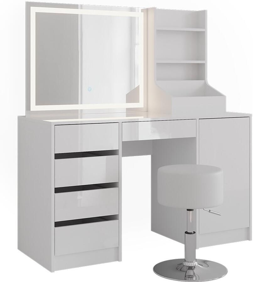 Vicco Sherry Kaptafel set met kruk – 128.2 cm 4 delen Wit wit hoogglans