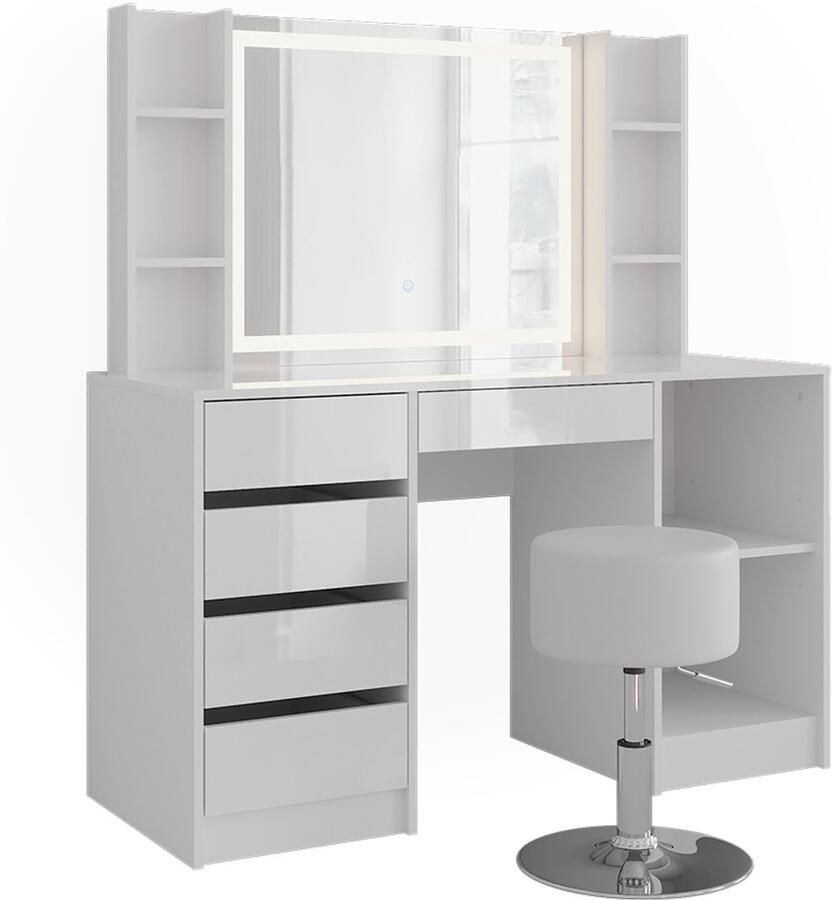 Vicco Sherry Kaptafel set met kruk – 128.2 cm 5 delen Wit wit hoogglans