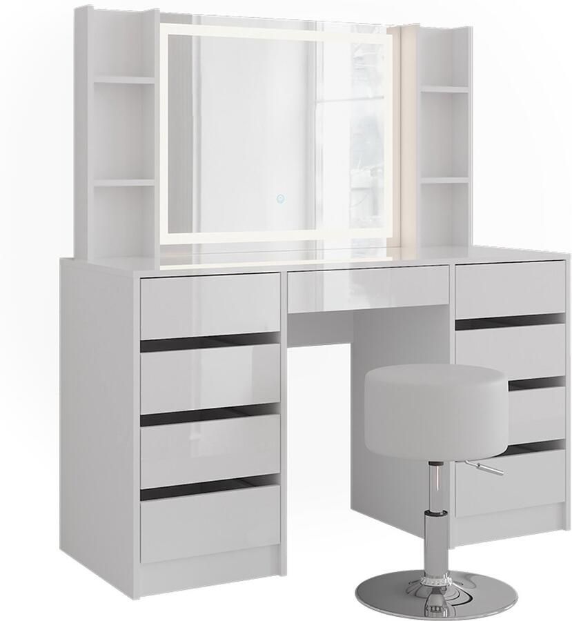 Vicco Sherry Kaptafel set met kruk – 128.2 cm 5 delen Wit wit hoogglans