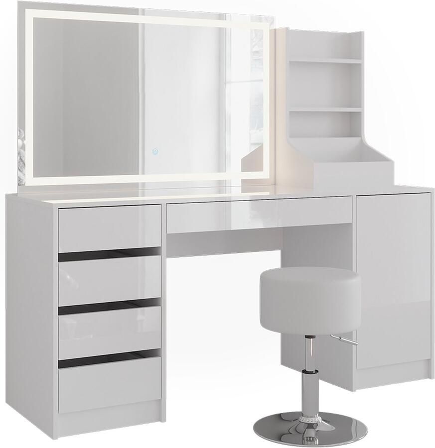 Vicco Sherry Kaptafel set met kruk – 158.2 cm 4 delen Wit wit hoogglans