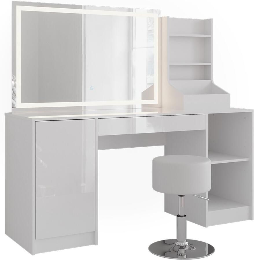 Vicco Sherry Kaptafel set met kruk – 158.2 cm 4 delen Wit wit hoogglans