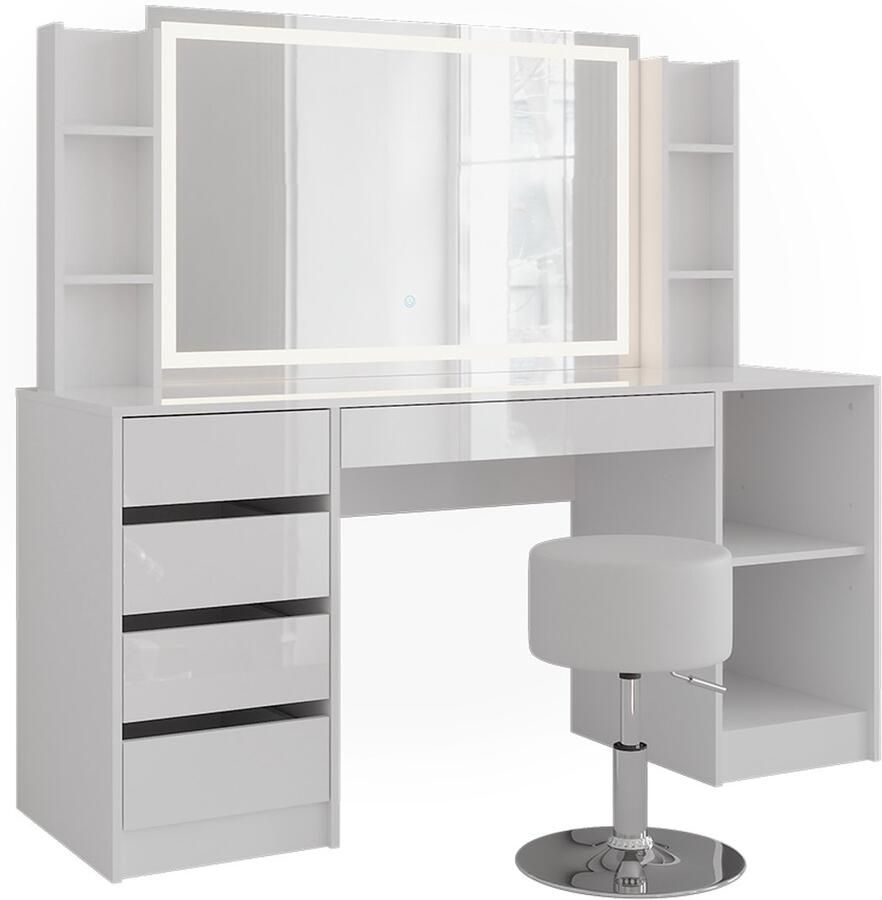 Vicco Sherry Kaptafel set met kruk – 158.2 cm 5 delen Wit wit hoogglans