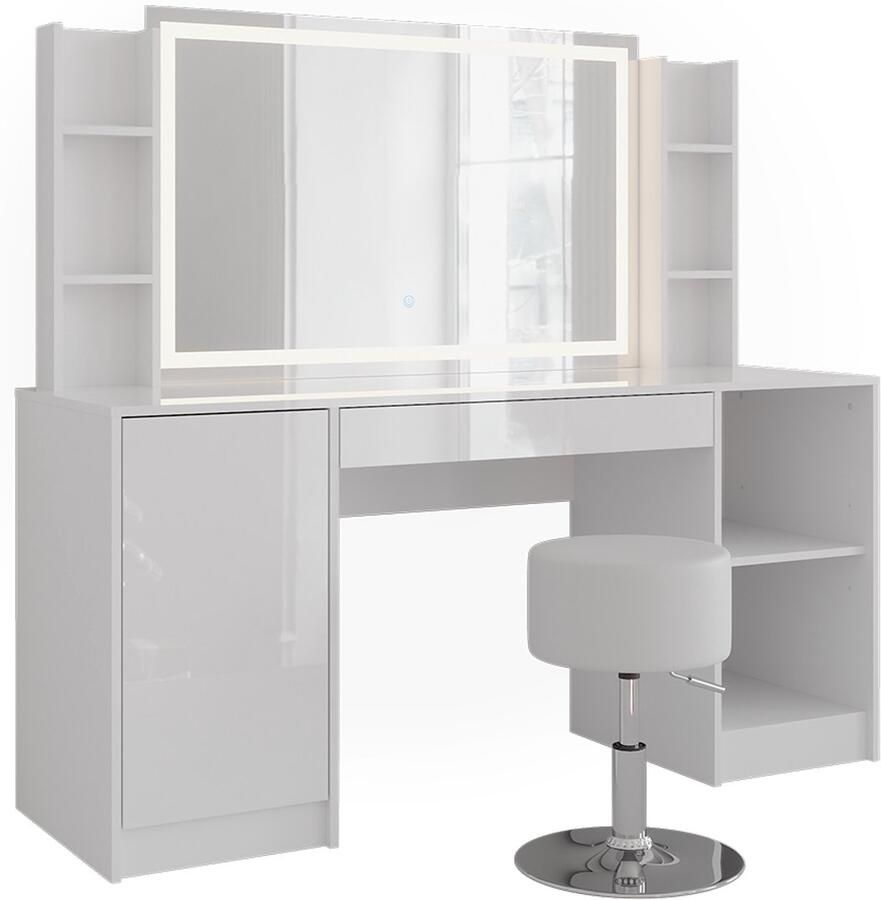 Vicco Sherry Kaptafel set met kruk – 158.2 cm 5 delen Wit wit hoogglans