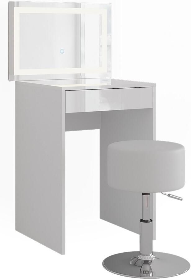 Vicco Sherry Kaptafel set met kruk – 51.4 cm met LED-spiegel en kruk Wit wit hoogglans