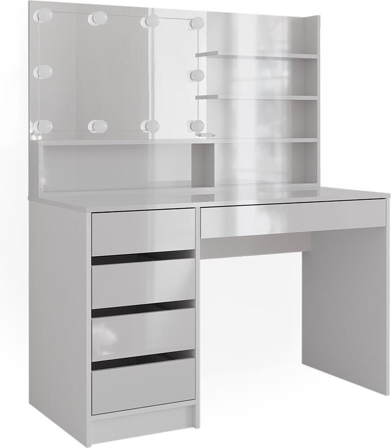 Vicco Sherry Make-uptafel set met kruk – 55 cm met LED-verlichting en spiegelplank Wit met LED-verlichting en spiegelplank