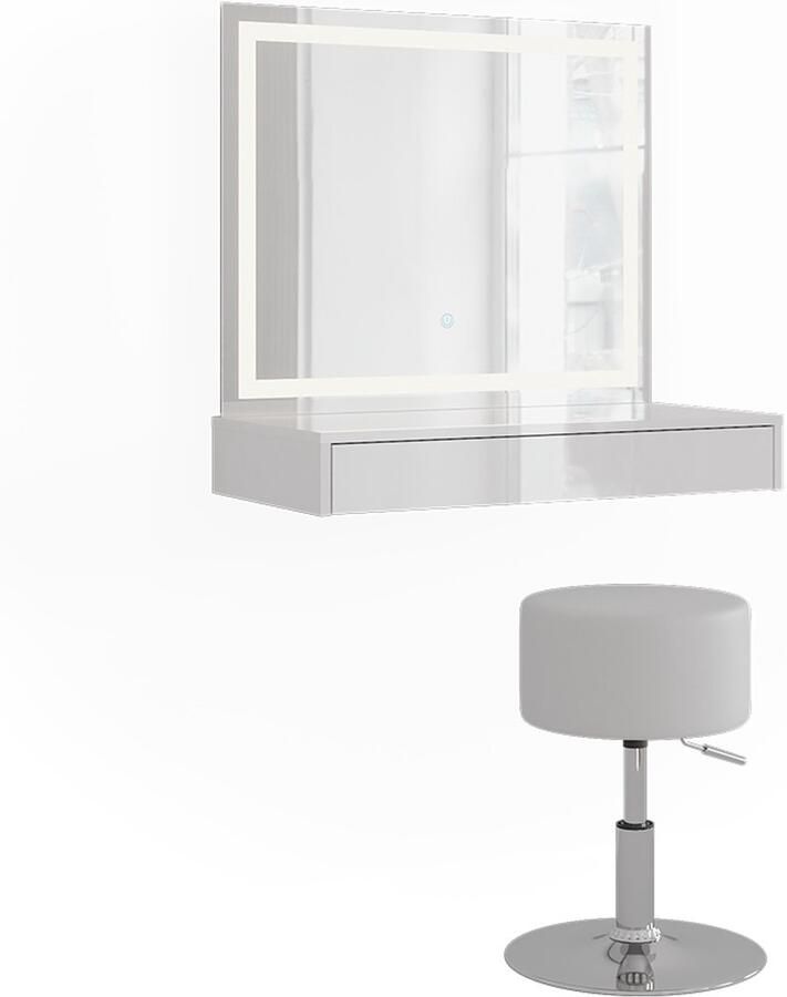 Vicco Sherry Kaptafel set met kruk – 81.4 cm 3 delen Wit wit hoogglans