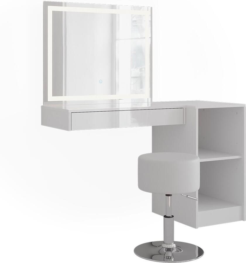 Vicco Sherry Kaptafel set met kruk – 81.4 cm 4 delen Wit wit hoogglans