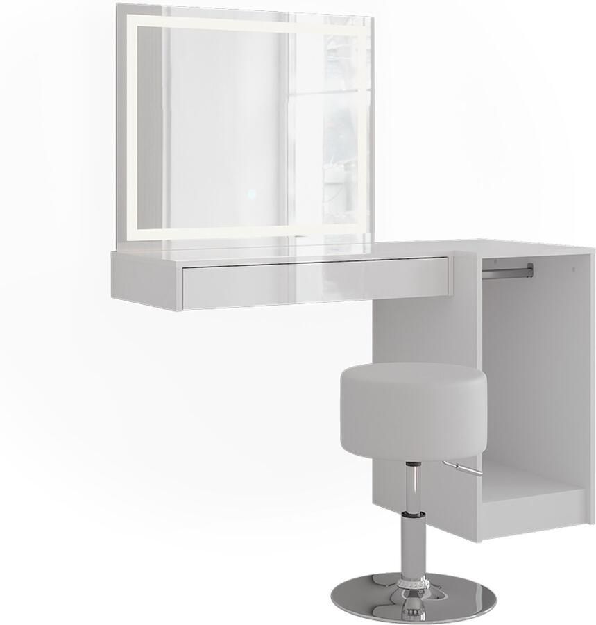 Vicco Sherry Kaptafel set met kruk – 81.4 cm 4 delen Wit wit hoogglans