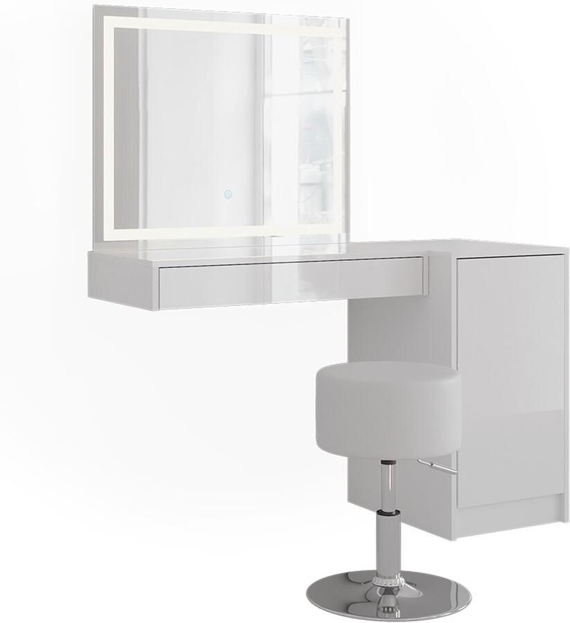 Vicco Sherry Kaptafel set met kruk – 81.4 cm 4 delen Wit wit hoogglans