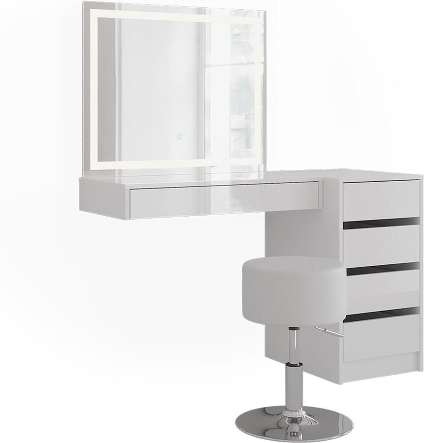 Vicco Sherry Kaptafel set met kruk – 81.4 cm 4 delen Wit wit hoogglans