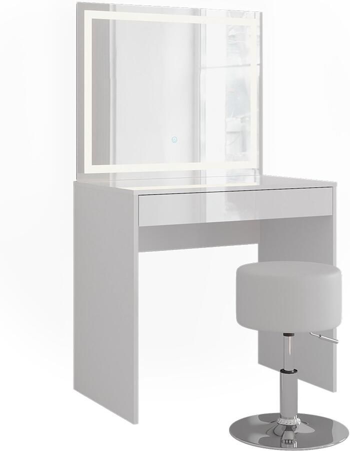 Vicco Sherry Kaptafel set met kruk – 81.4 cm met LED-spiegel en kruk Wit wit hoogglans