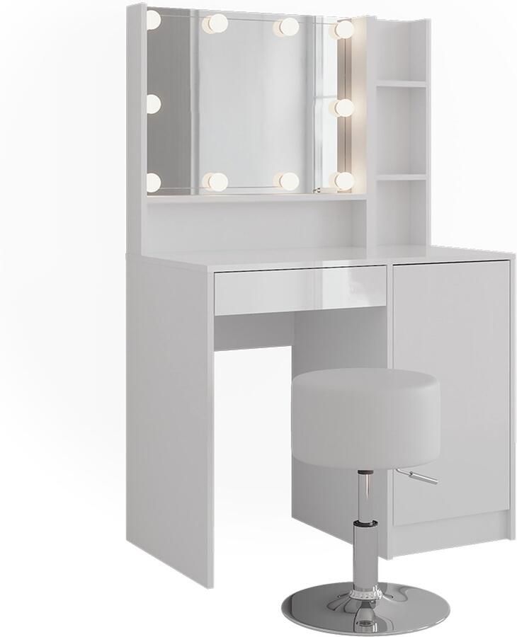 Vicco Sherry Kaptafel set met kruk – 89.8 cm 5 delen Wit wit hoogglans