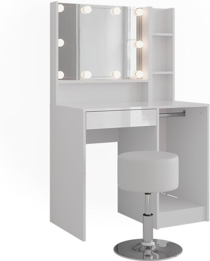 Vicco Sherry Kaptafel set met kruk – 89.8 cm 5 delen Wit wit hoogglans