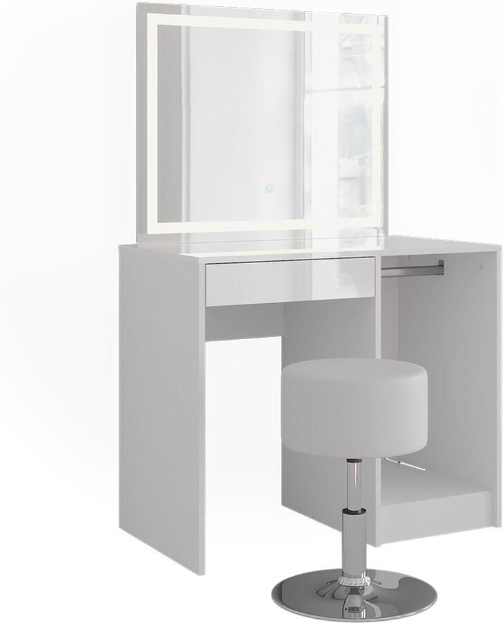 Vicco Sherry Kaptafel set met kruk – 89.8 cm met LED-spiegel en kruk Wit wit hoogglans