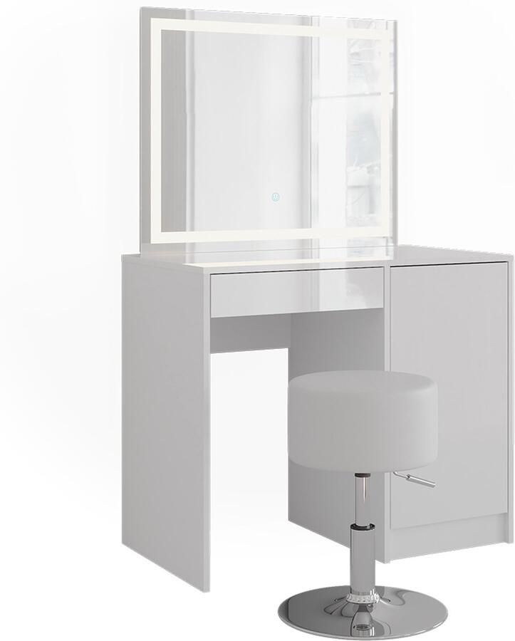 Vicco Sherry Kaptafel set met kruk – 89.8 cm met LED-spiegel en kruk Wit wit hoogglans