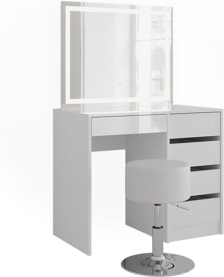 Vicco Sherry Kaptafel set met kruk – 89.8 cm met LED-spiegel en kruk Wit wit hoogglans