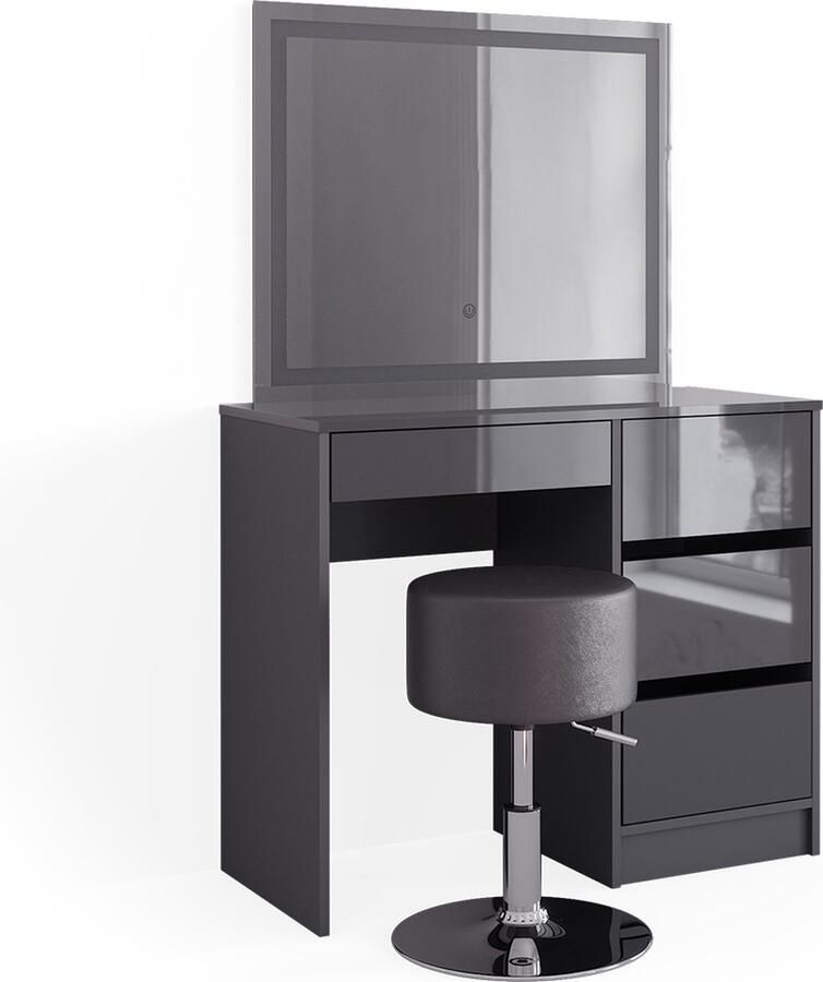 Vicco Sherry Make-uptafel set met kruk – 90 cm met LED-spiegel en kruk Antraciet met LED-spiegel en kruk