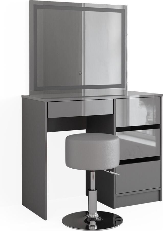 Vicco Sherry Make-uptafel set met kruk – 90 cm met LED-spiegel en kruk Grijs met LED-spiegel en kruk