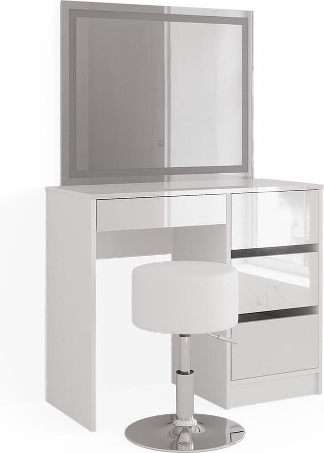 Vicco Sherry Make-uptafel set met kruk – 90 cm met LED-spiegel en kruk Wit met LED-spiegel en kruk