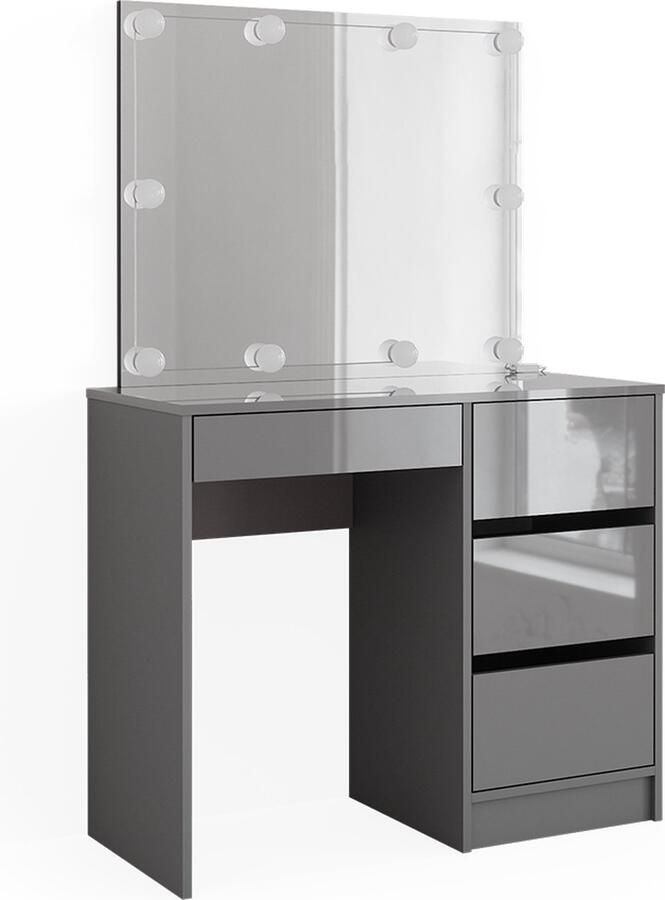 Vicco Sherry Make-uptafel set met kruk – 90 cm met LED-verlichting en kruk Grijs met LED-verlichting en kruk