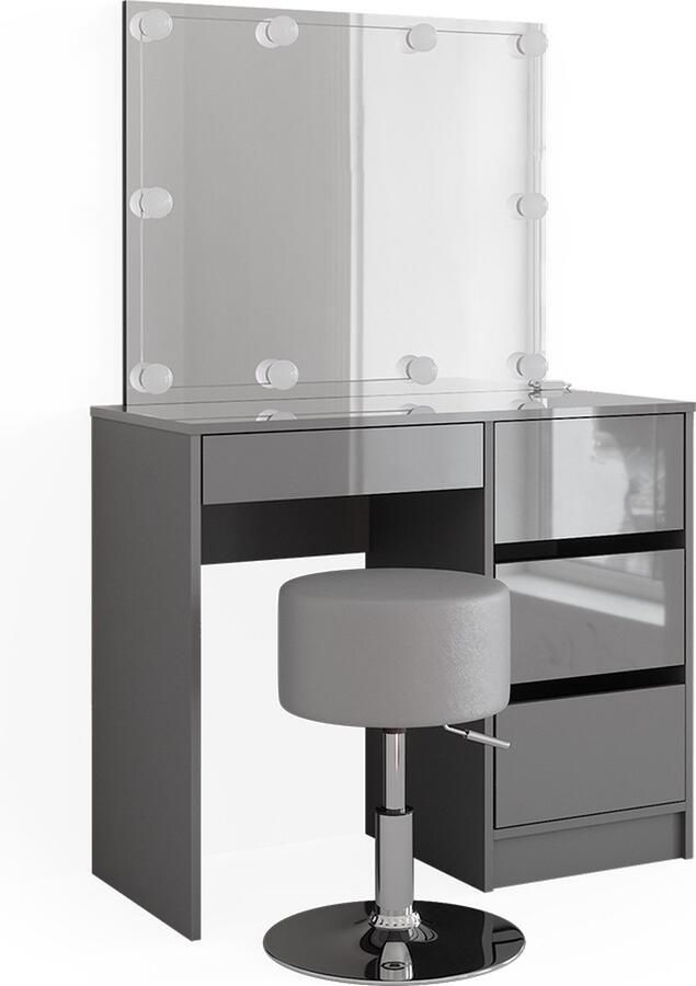 Vicco Sherry Make-uptafel set met kruk – 90 cm met LED-verlichting en kruk Grijs met LED-verlichting en kruk