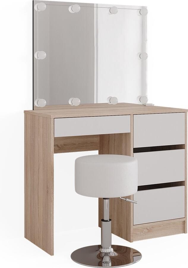 Vicco Sherry Make-uptafel set met kruk – 90 cm met LED-verlichting en kruk Sonoma met LED-verlichting en kruk