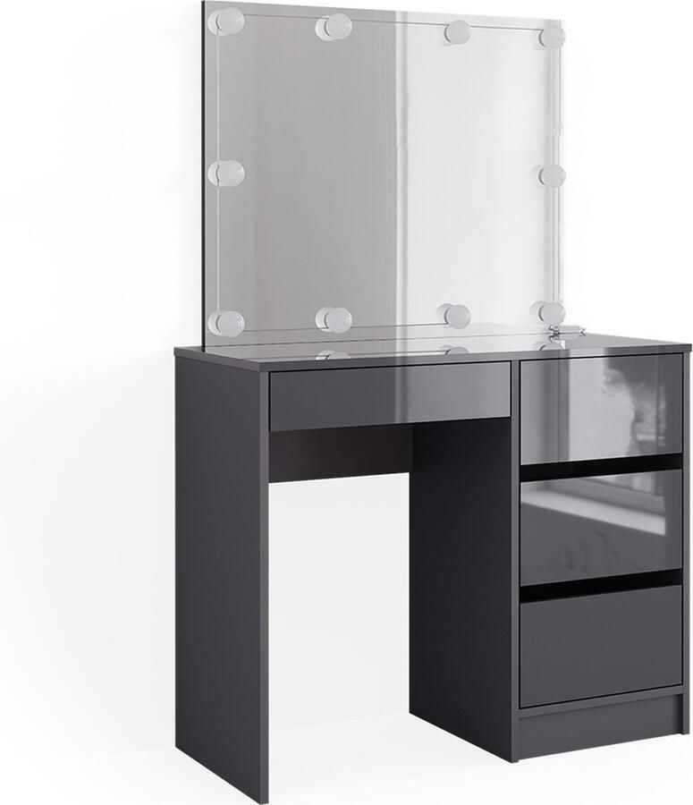 Vicco Sherry Make-uptafel set met kruk – 90 cm met spiegel & LED-verlichting Antraciet met spiegel & LED-verlichting