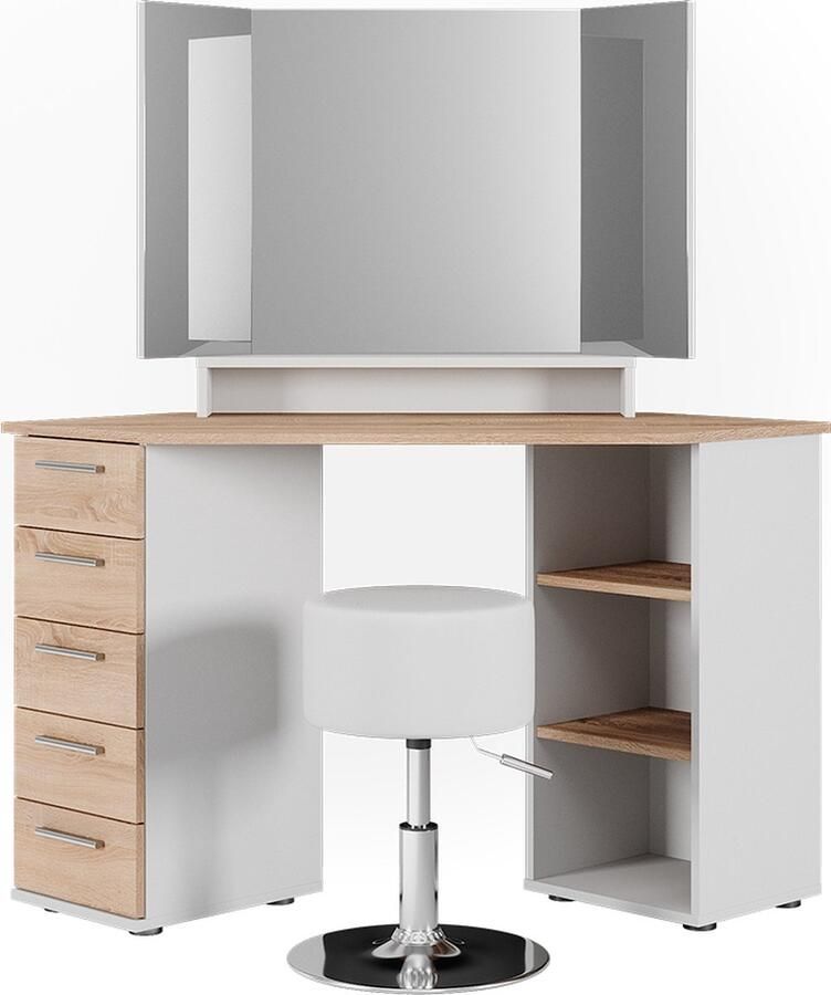 Vicco Sofia Hoek kaptafel – 128.4 cm Met kruk Wit Sonoma Met kruk